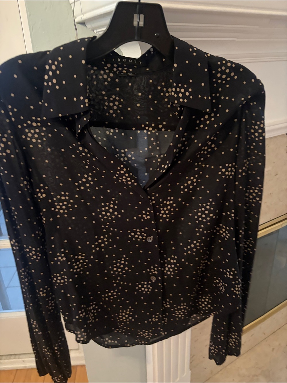 Theory Black Blouse with Beige Dot Print
